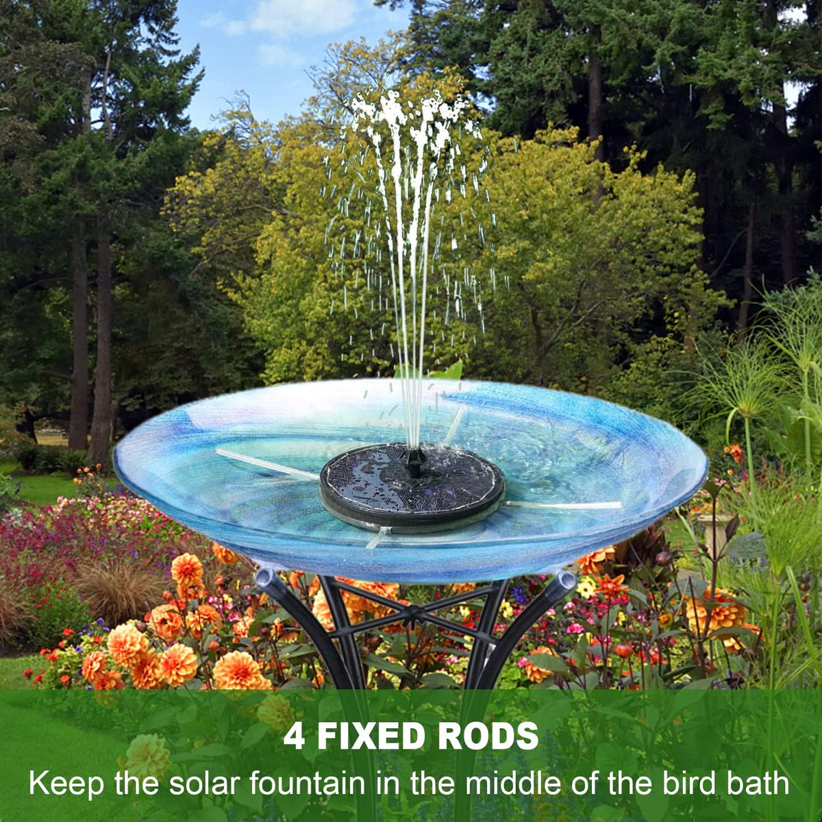 Solar Fountain with 2000 mAh Battery Backup Works in Cloudy, Glass Solar Powered Bird Bath Fountains with 7 Nozzles