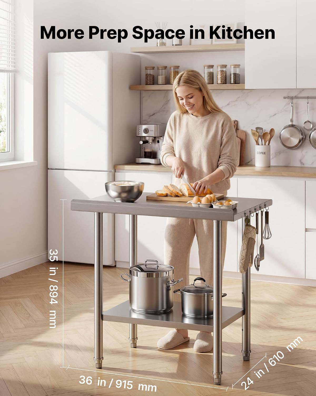 Stainless Steel Work Table, 24x36 Inch Food Prep Table with Backsplash, Commercial Kitchen Workstation with