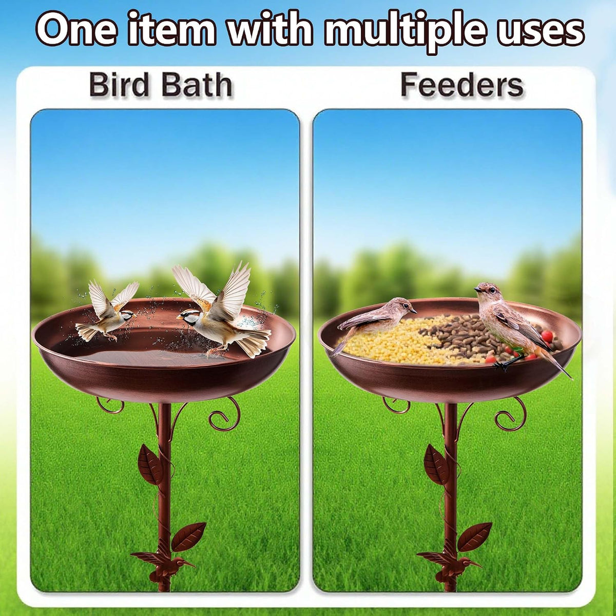 Metal Bird Bath for Outside,Outdoor 40'' Tall Removable Bowl