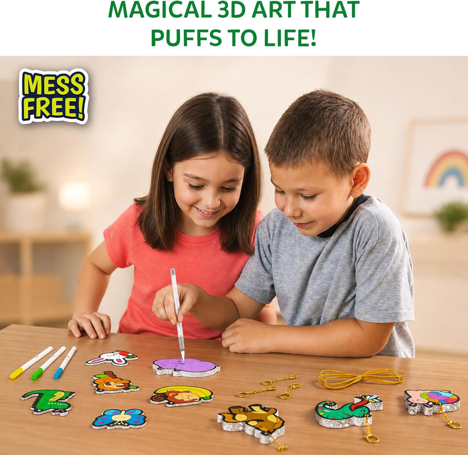 Aqua Puffs Animals, Art & Craft, Paint by Number, Gift for Kids | DIY Puffy Keychains, Screen-Free, Mess-Free