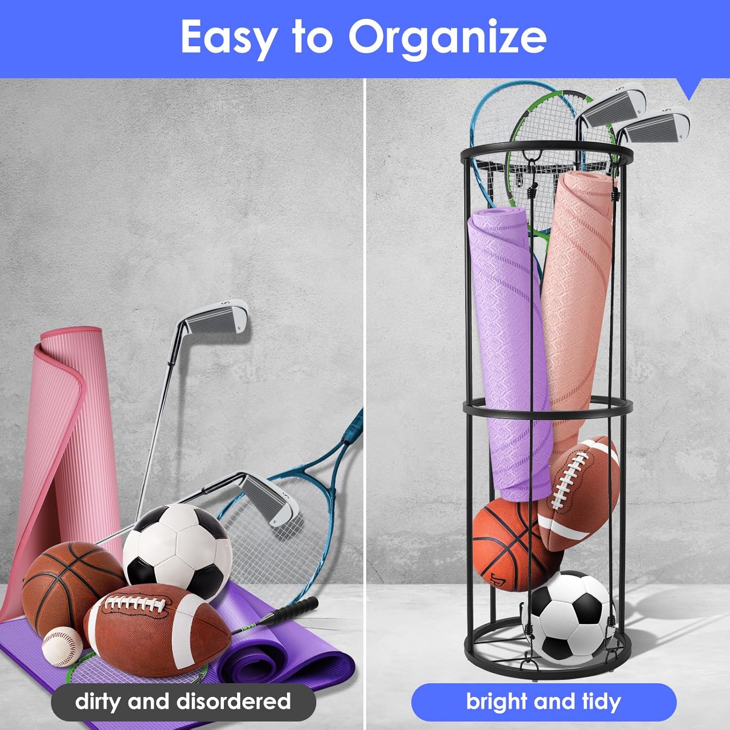 Garage Ball Storage Rack - Wall-Mounted Vertical Ball Holder for Basketball, Soccer, Volleyball, Football