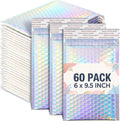 60 Pcs 6 x 9.5 Inch Holographic Bubble Mailers, Usable Size 5" x 8"