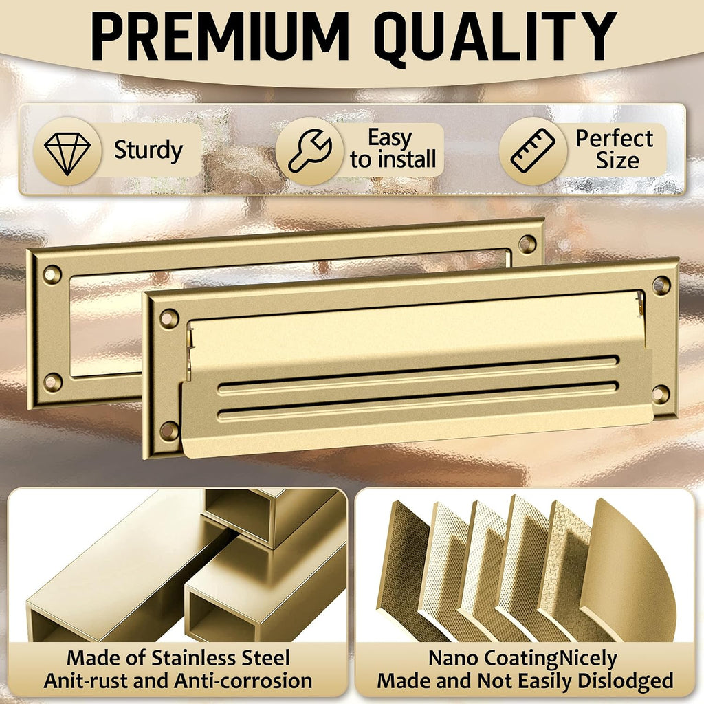 13 inch Mail Slot for Front Door, Stainless Steel Mail Slot Cover | With Pre-Drilled Holes Screws Included, Easy to
