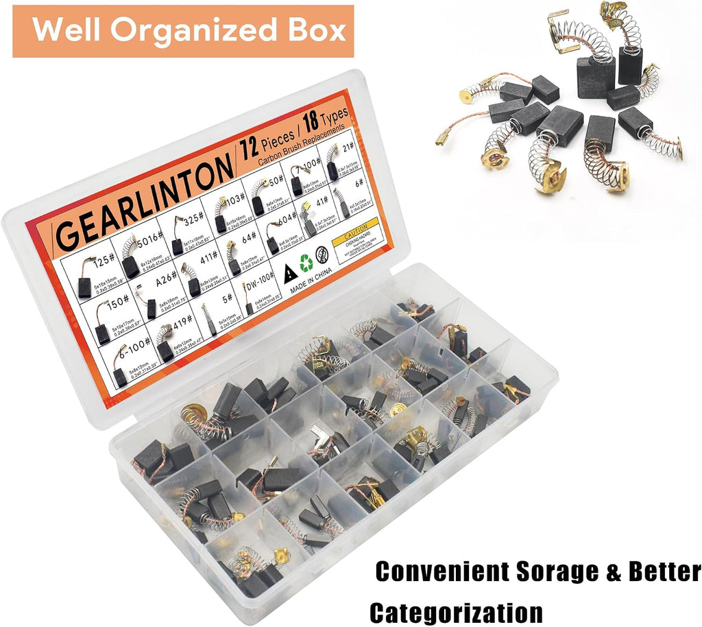 Electric Motor Carbon Brushes, Set of 72 PCS in 18 Sizes