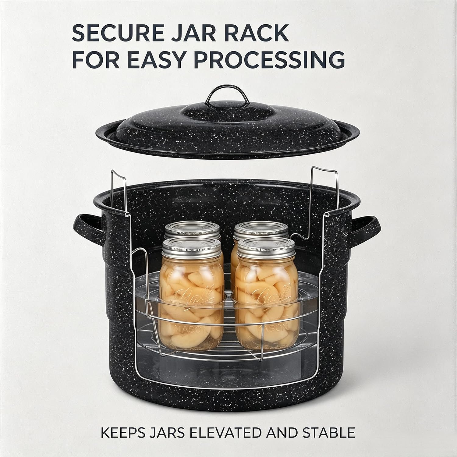 Water Bath Canner with Can Rack 21.5 Quart, Porcelain Steel Core Canning Pot for 7 Quart Jars, Black Enamel Canner