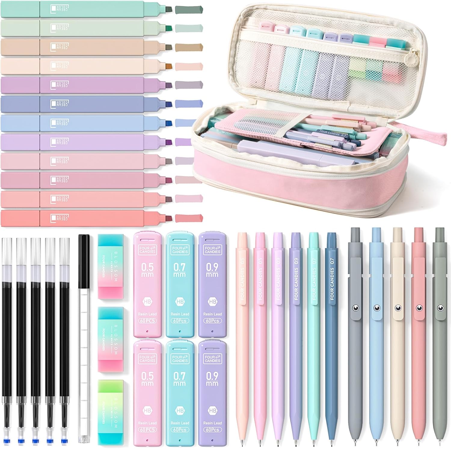 School Supplies with Cute Pen Case, 39ct, Pink | Back to School Stationery Set, Essentials for College & Nursing