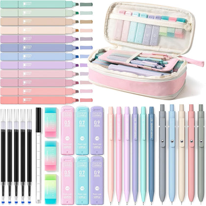 School Supplies with Cute Pen Case, 39ct, Pink | Back to School Stationery Set, Essentials for College & Nursing