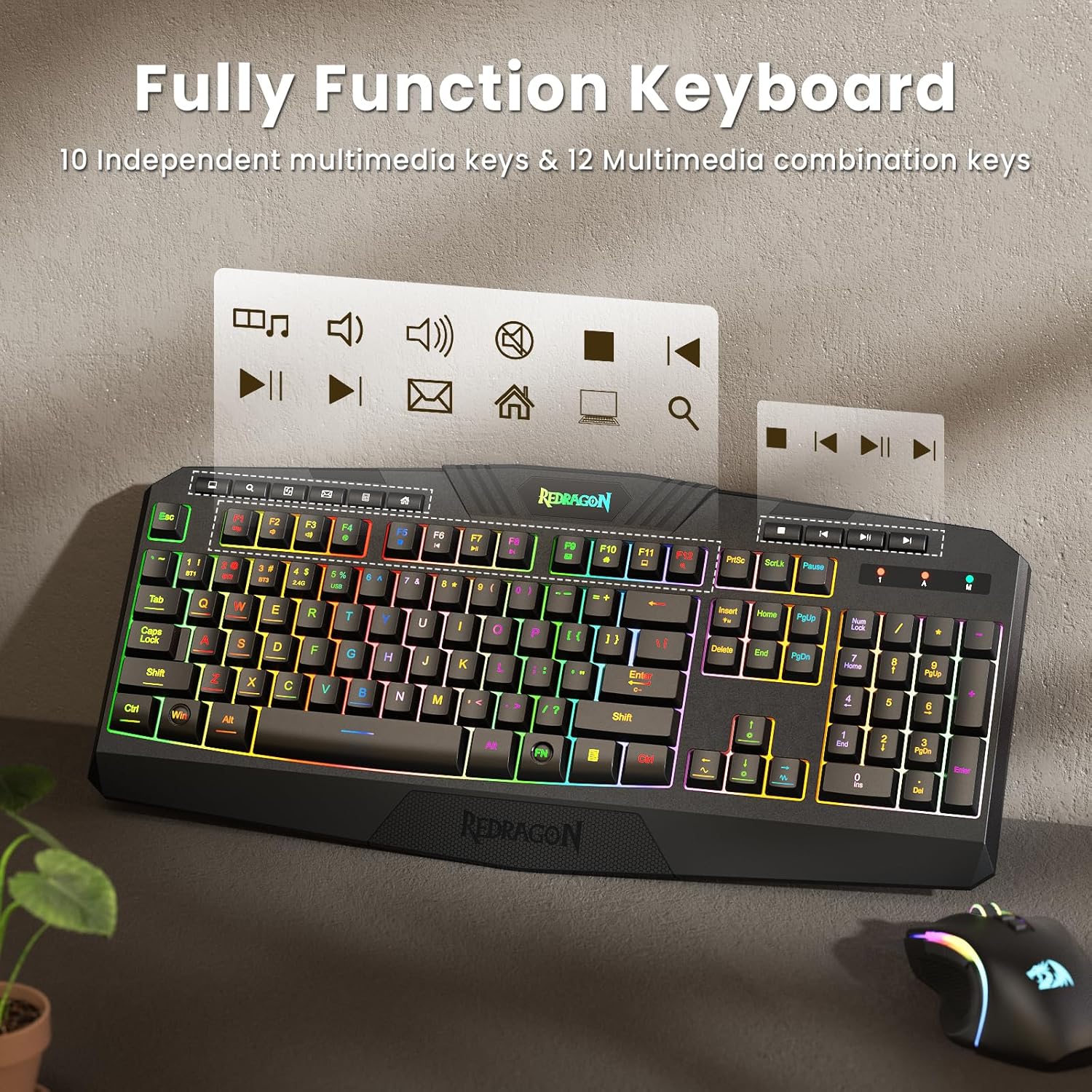 S101M-KS Gaming Keyboard and Mouse Wireless with Tri-Mode, RGB Keyboard and 4800 DPI Gaming Mouse, 10 Independent