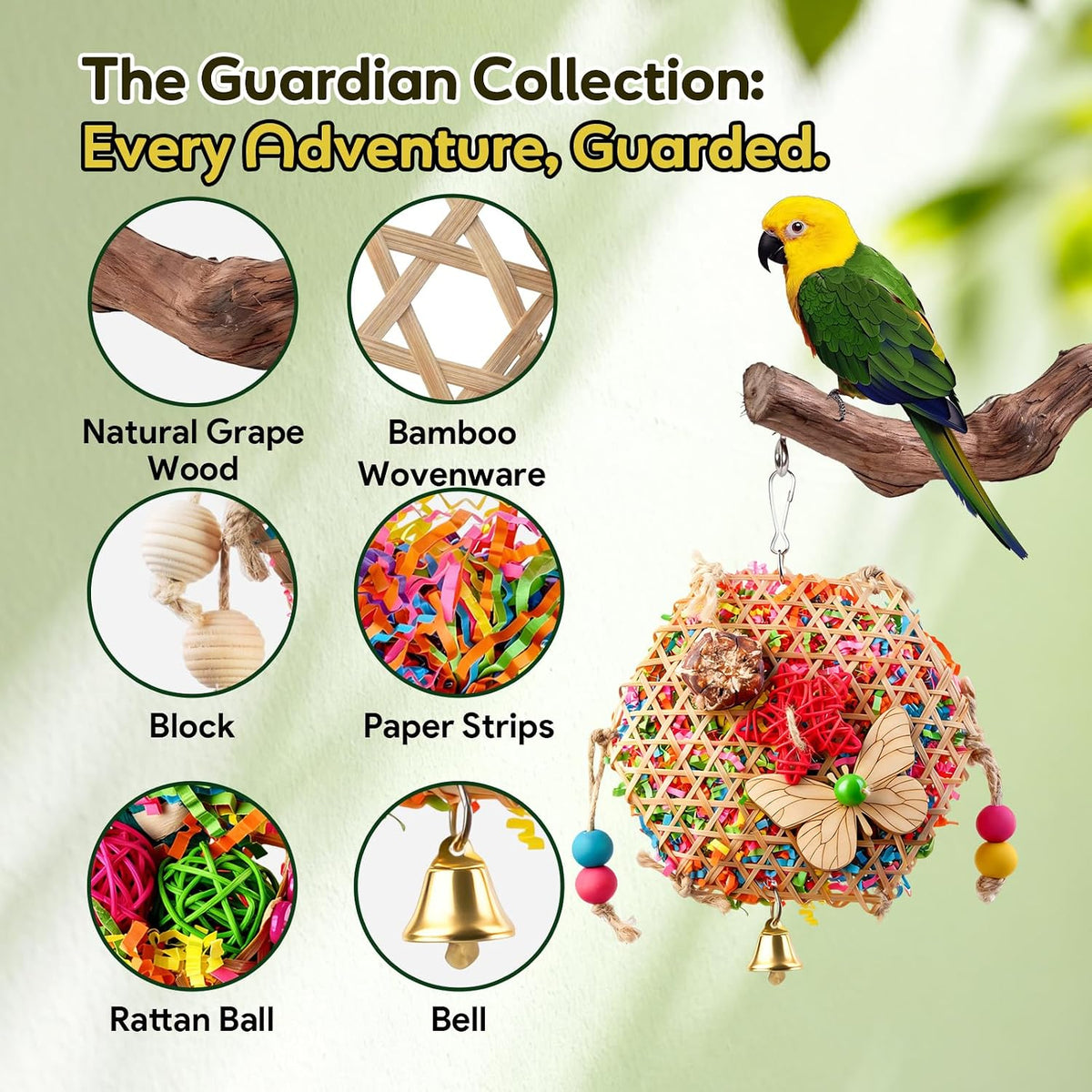 Bird Toys, Parakeet Foraging Toys, Hanging Chewing Toys with Natural Wooden Perches, Bird Cage Accessories, Suitable