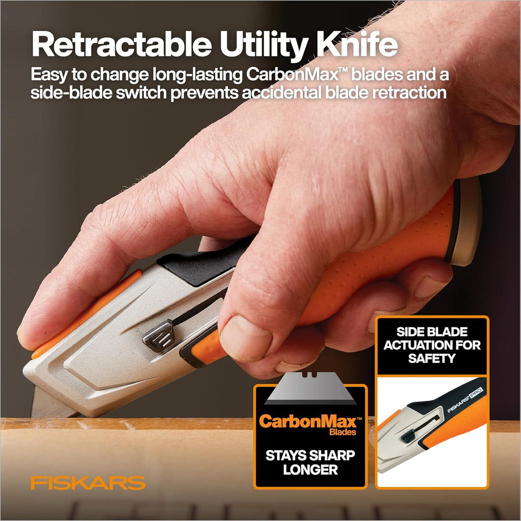 Pro Retractable Utility Knife, Heavy Duty Box Cutter, Orange/Black