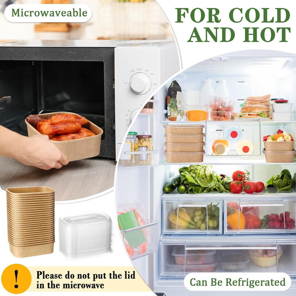 50 Pack 17 oz Disposable Meal Prep Containers Food Bowls with Lids