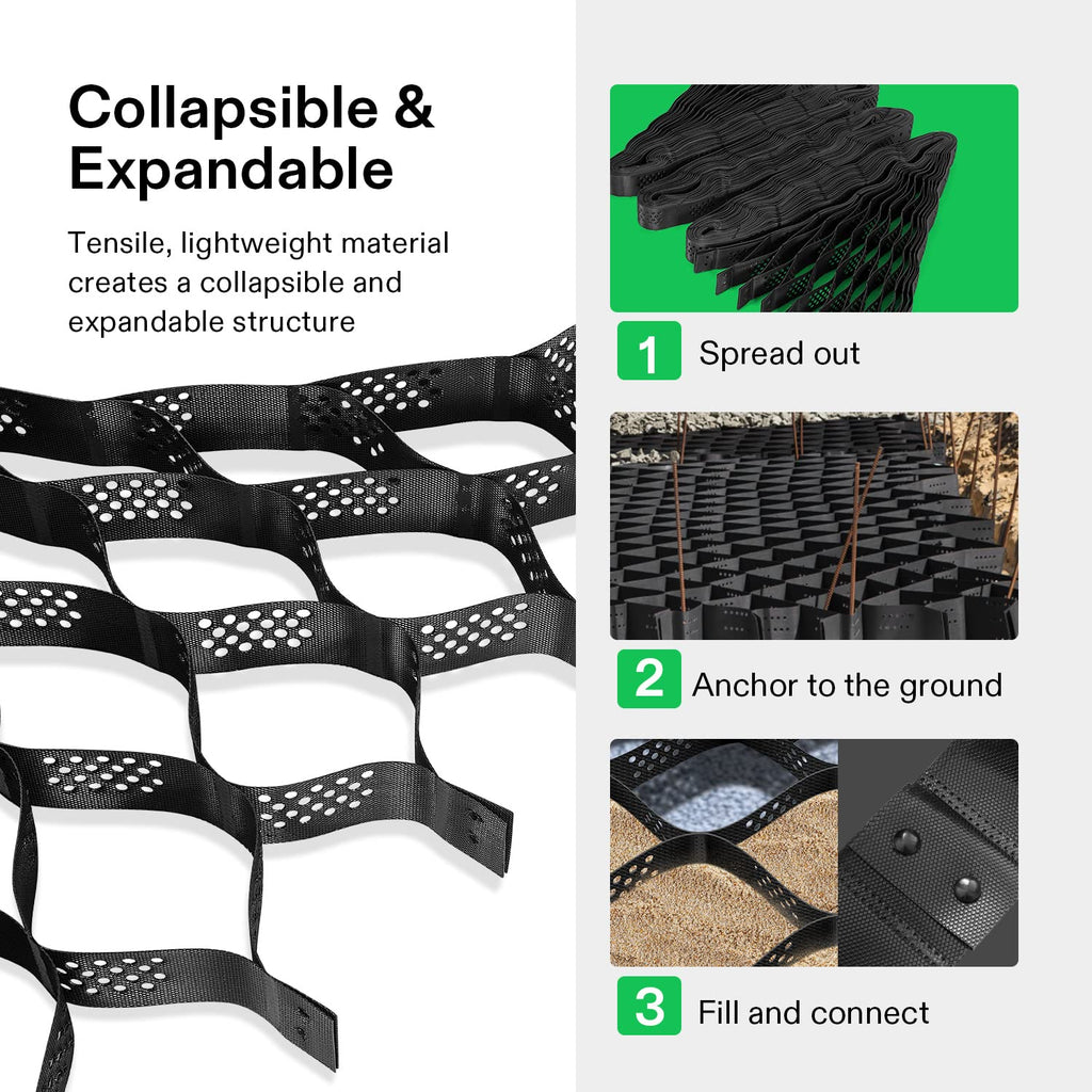 3'' Depth Ground Grid, 9x17 ft, High-Density HDPE Geo Cell