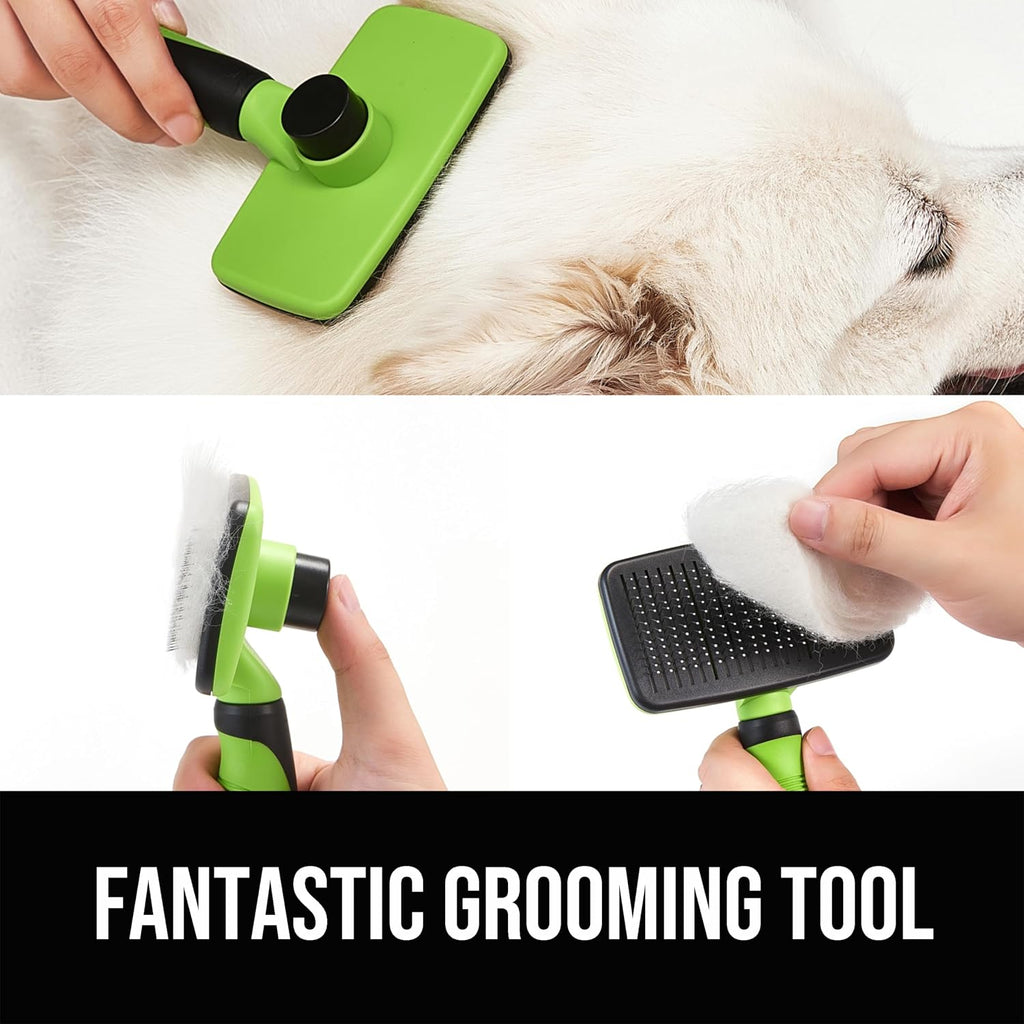 Self-Cleaning Slicker Brush for Dogs and Cats, Pet Grooming Brush for Shedding and Loose Fur, Stainless Steel