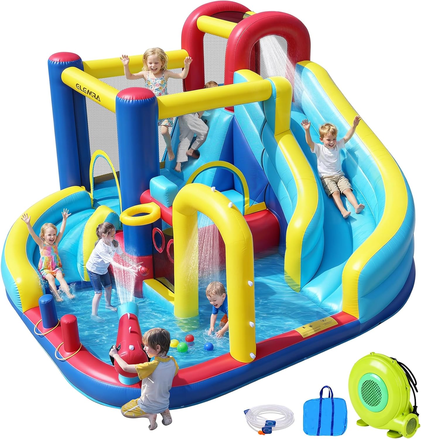 10 in 1 Inflatable Water Slide Bounce House, Inflatable Bounce House with Blower, Dual Slides & Climbing Walls &