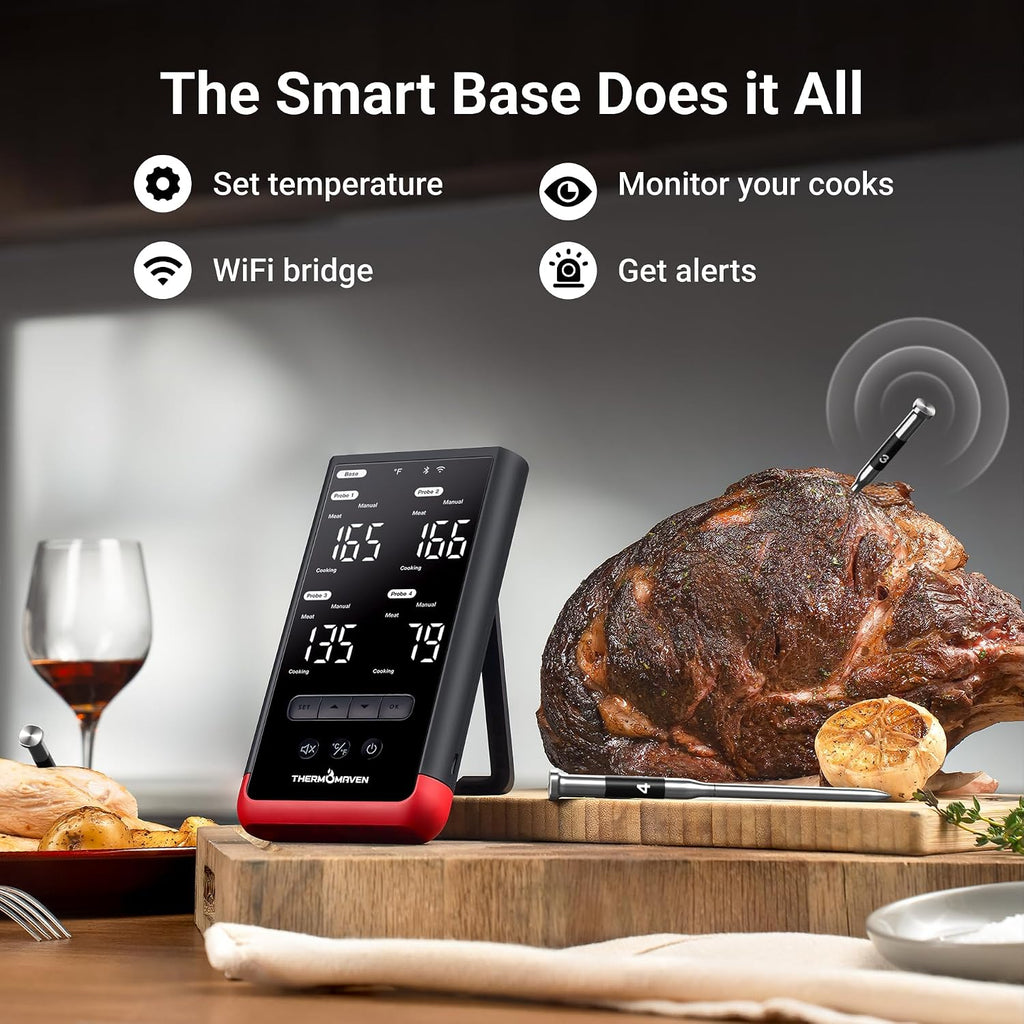 WiFi Wireless Meat Thermometer, 4 Probes, Smart Base, 6 Sensors
