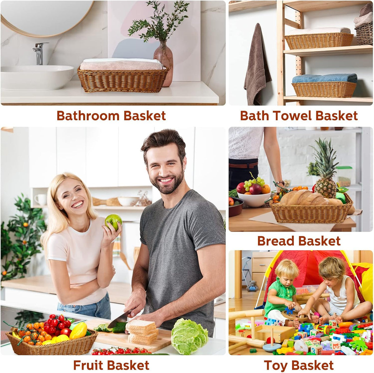 6 Pack Wicker Bread Baskets Woven Serving Basket, 15.8 Inch
