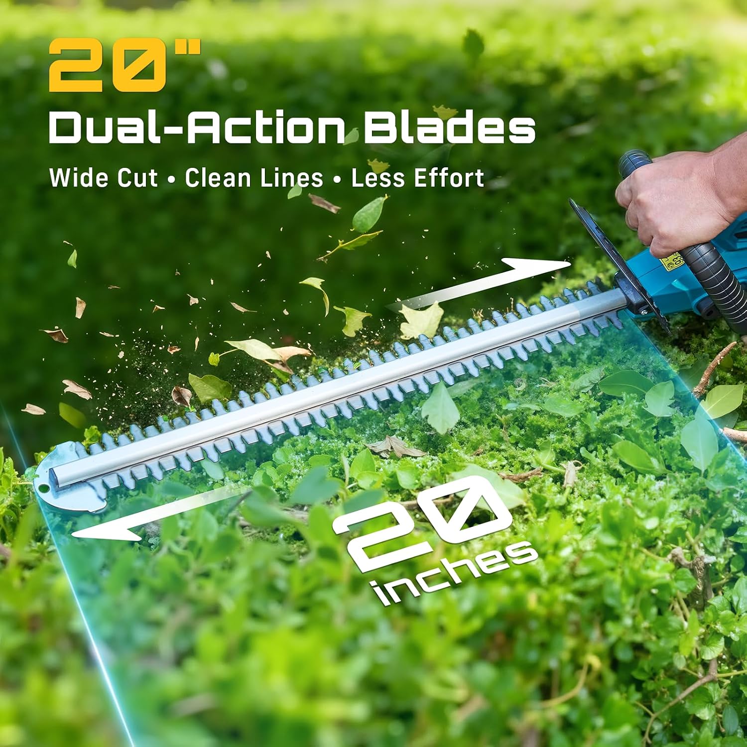20" Hedge Trimmer Cordless with 2× 4.0Ah Battery, Lightweight Design | 180° Rotatable Handle, 3/4" Blade Gap, Easy to