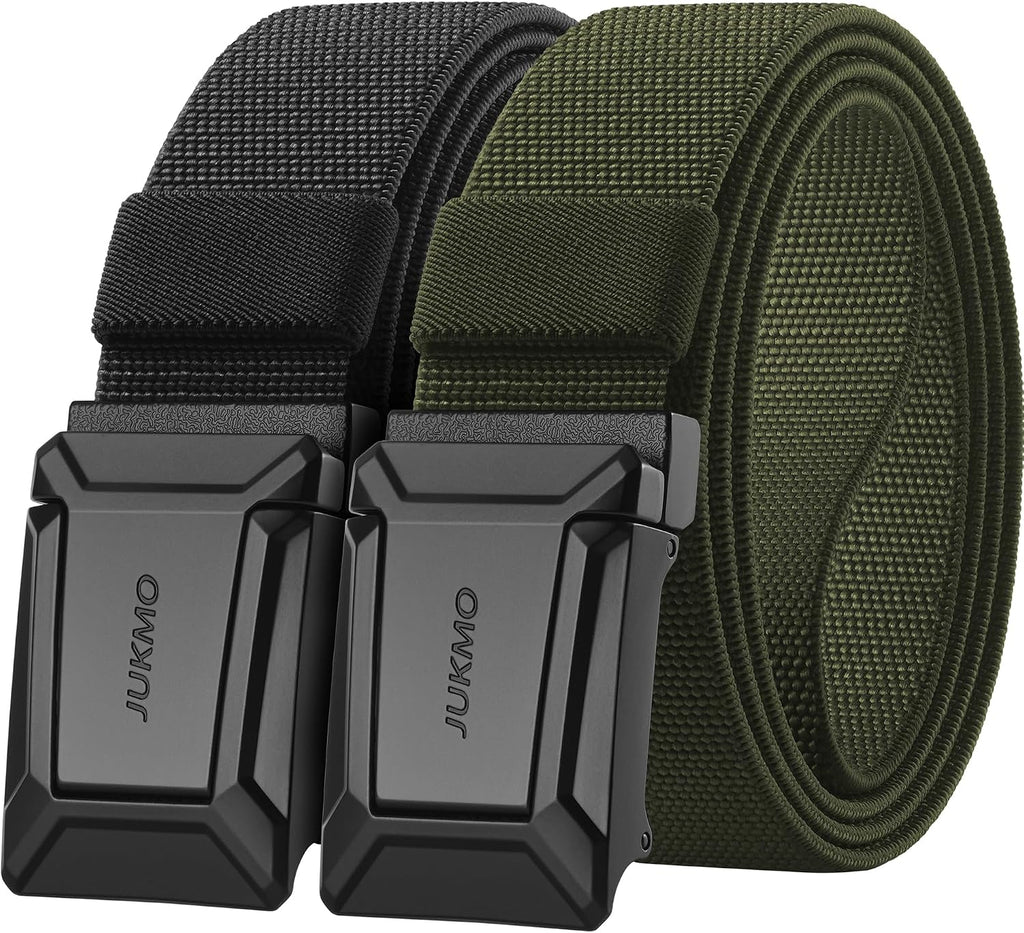 JUKMO 2 Pack Men's Stretch Tactical Belt, 1.5" Nylon Web with Flip Buckle