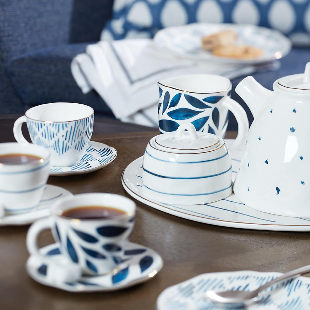 Porcelain Blue Bay 4-Piece Espresso Cup & Saucer Set, 2.45 LB