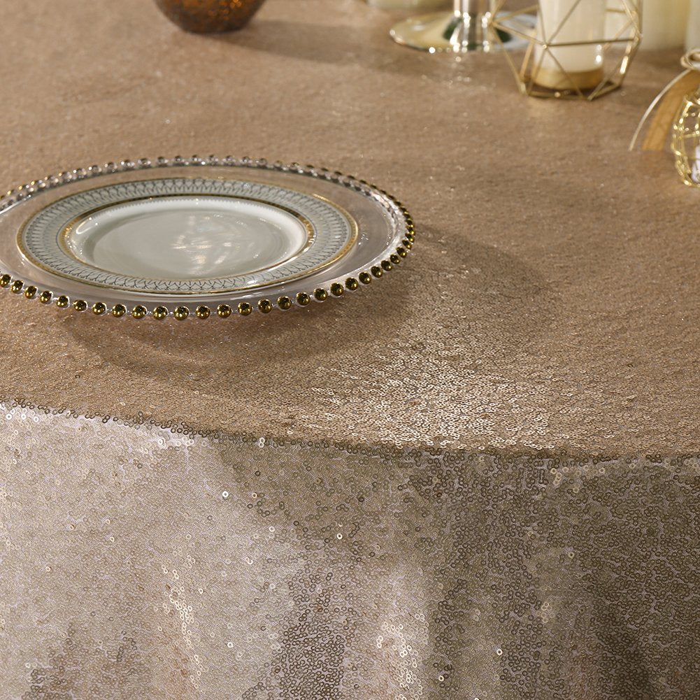 120-Inch Round Sequin Tablecloth for Party Cake Dessert Table Exhibition Events, Champagne