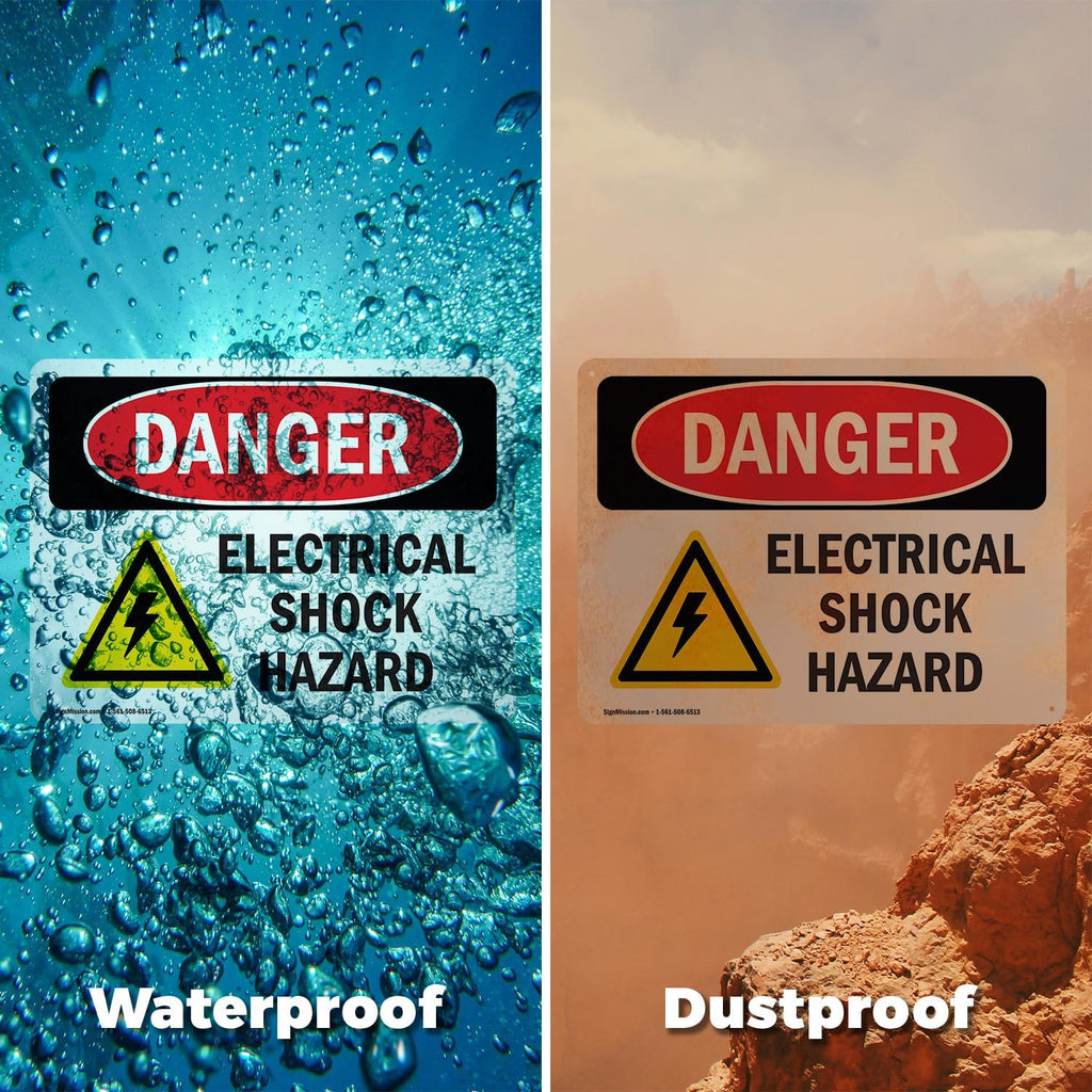 (2 Pack) Electrical Shock Hazard OSHA Danger Sign 7 Inch X 5 Inch Vinyl Label Decal Sticker Weather Resistant, UV