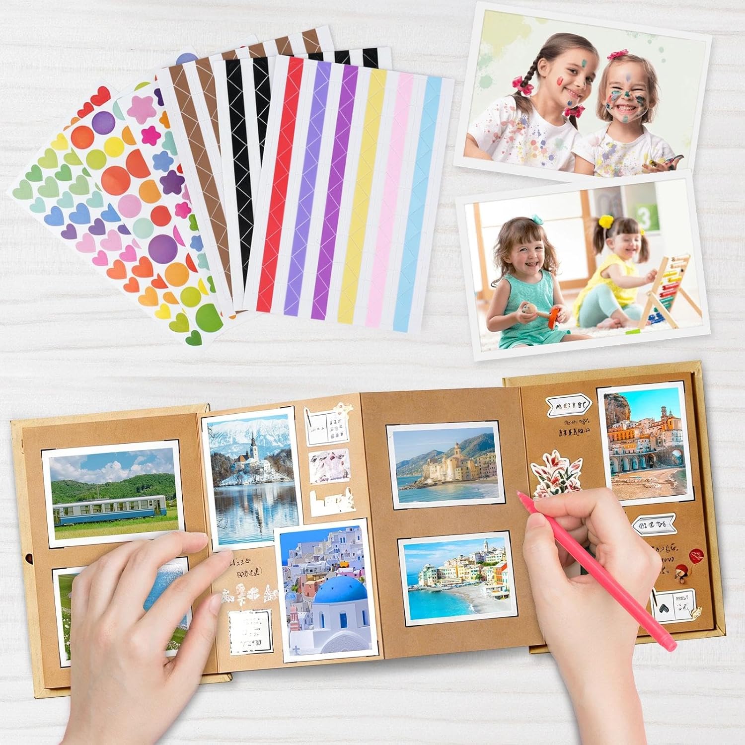 Accordion Scrapbook Album,Brown Kraft Paper Pages with DIY Accessories,Small Blank Photo Albums Set,6 X 8 Inch DIY