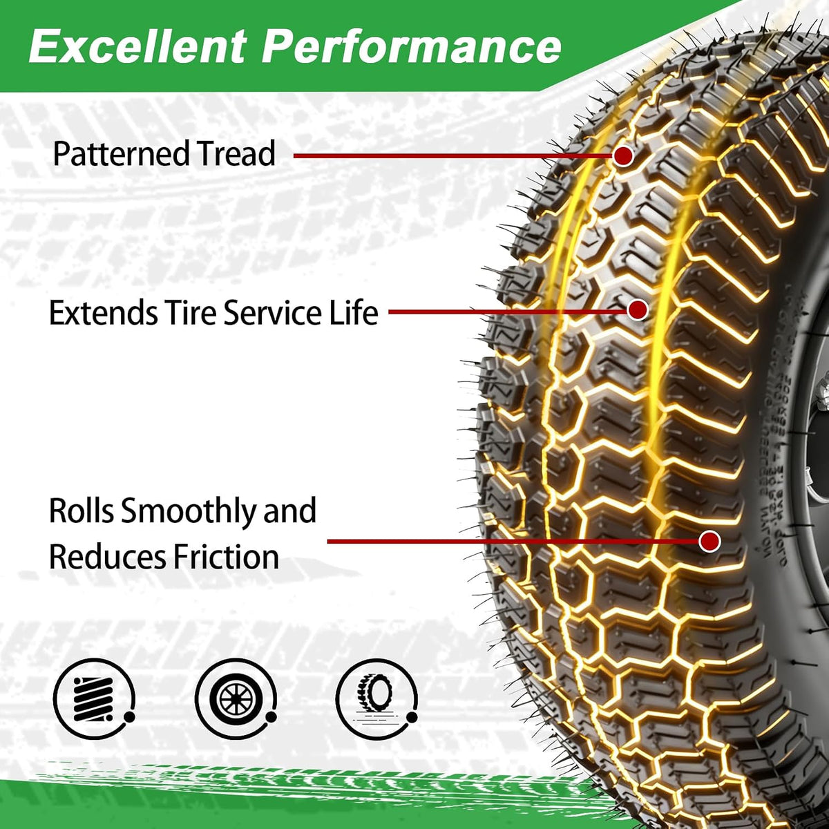 13x5.00-6 Rubber Lawn Mower Tire and Wheel, 4-Ply Tubeless Pneumatic Front Tires Replacement Riding Lawn Mowers &