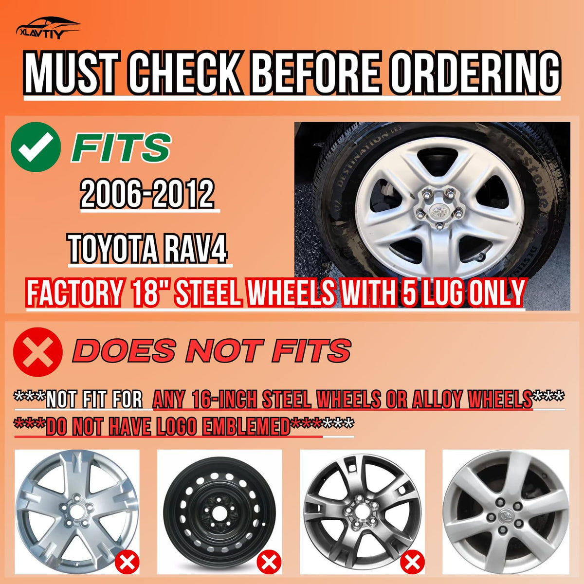 17 Inch Wheel Skins for 2006-2012 Toyota RAV4 5 Spoke, 4-Pack (Silver)