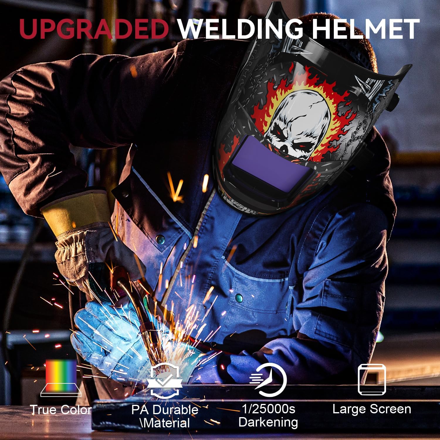 Auto Darkening Welding Helmet, 3.94"X3.66" Large Viewing Screen | 1/1/1/1 True Color Lens, 1/25000s Auto-Darkening, 4
