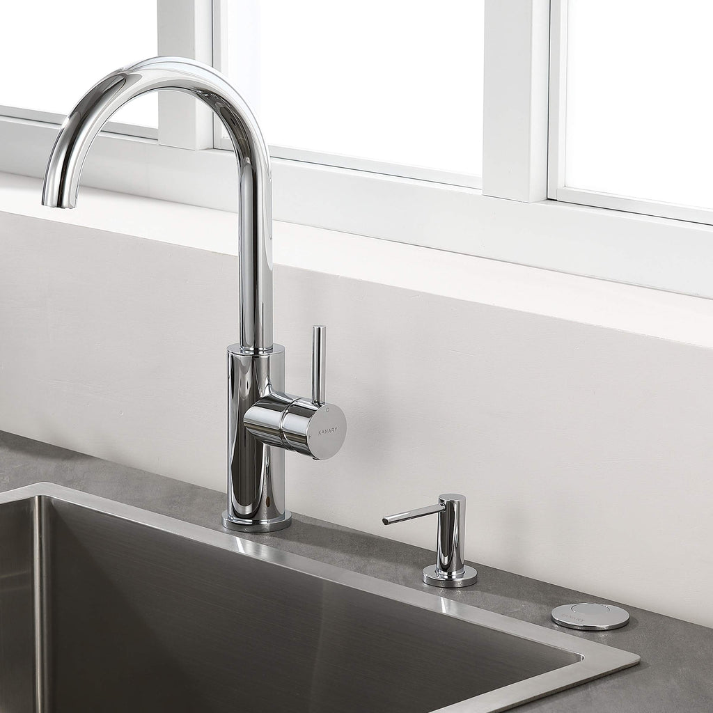 KANARY Sink Top Air Switch Kit(All Brass Button) for Garbage Disposal with Power Module (Round,Chrome)