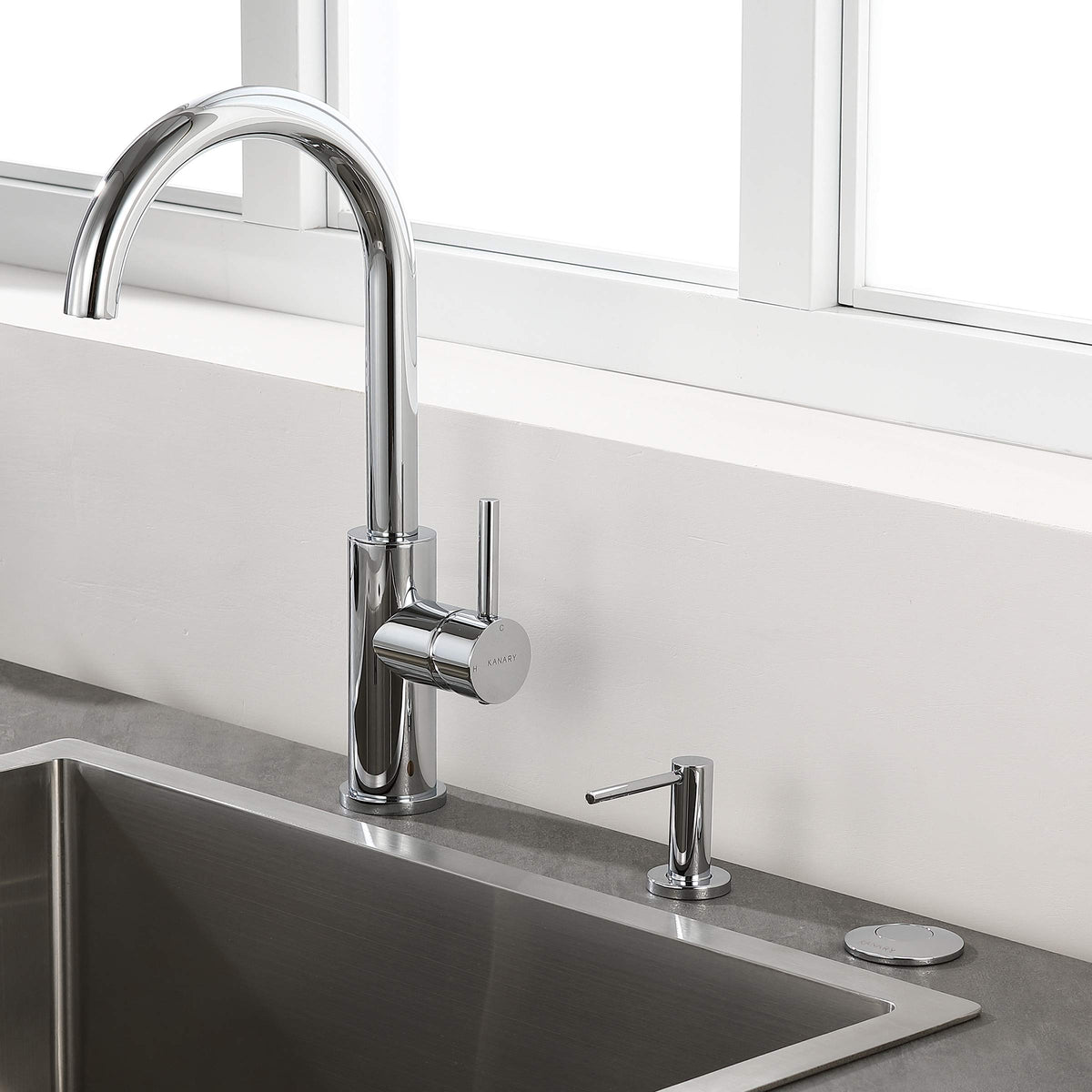 KANARY Sink Top Air Switch Kit(All Brass Button) for Garbage Disposal with Power Module (Round,Chrome)