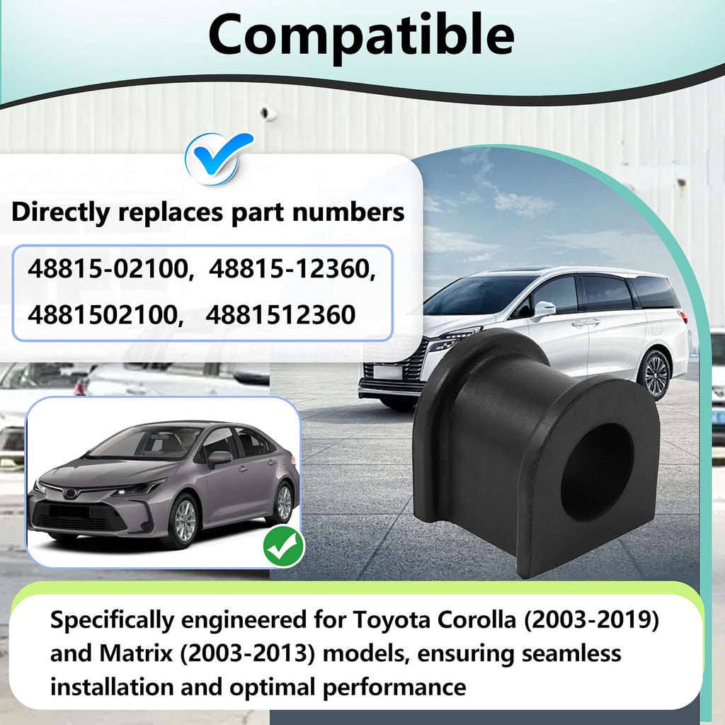 4-PCS Front Stabilizer Bar Bushing Kit for 2003-2019 Toyota Corolla & 2003-2013 Matrix, Replaces 48815-02100 48815-12360, Anti-Vibration Rubber Sway Bar Bushings Set for Smooth Ride & Handling