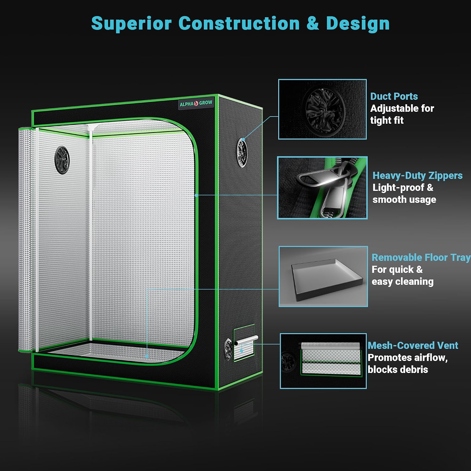 2x4 Complete Grow Tent Kit with LED Grow Light and Fan Filter, 48"x24"x60" 1680D Mylar Indoor Grow Tent System with