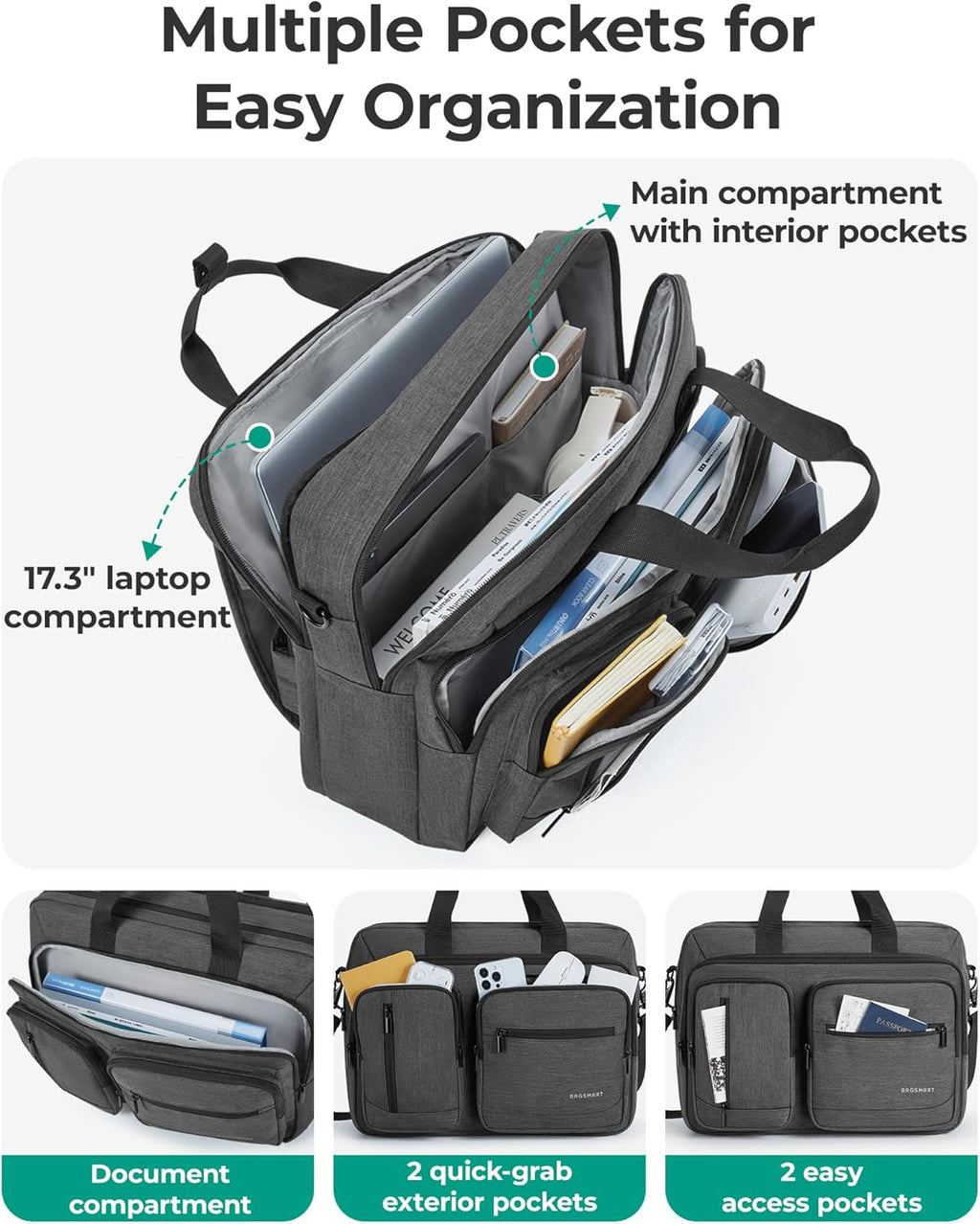 3 In 1 Laptop Bag for Men, Computer Briefcase 17.3 Inch Laptop Water-Repellent Shoulder Bag, Computer Bag Business