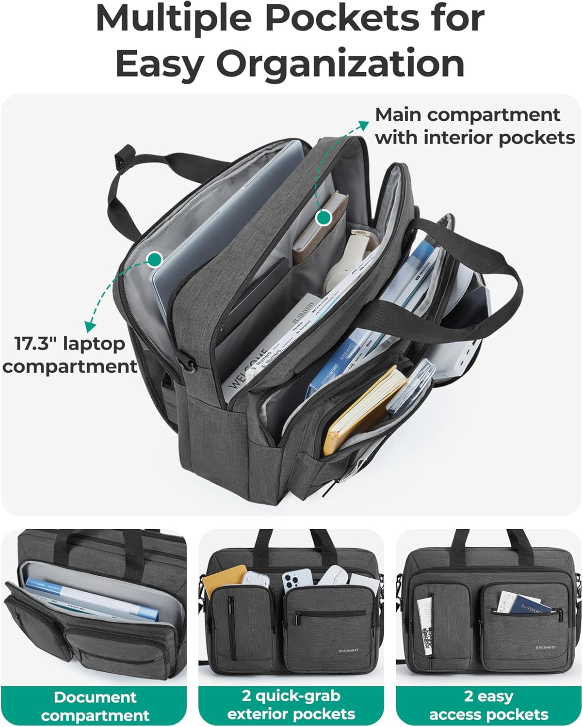 3 In 1 Laptop Bag for Men, Computer Briefcase 17.3 Inch Laptop Water-Repellent Shoulder Bag, Computer Bag Business