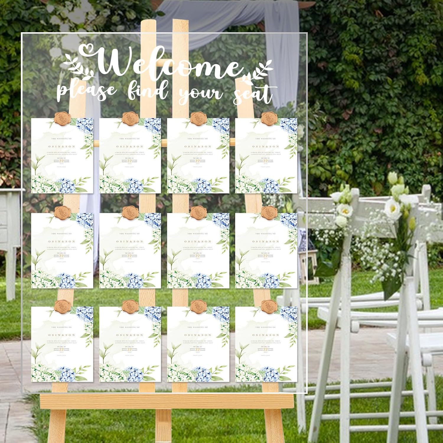 24x18 Inch Acrylic Wedding Seating Chart Board Display - Welcome Please Find Your Seat Sign for Reception with 15 Wax