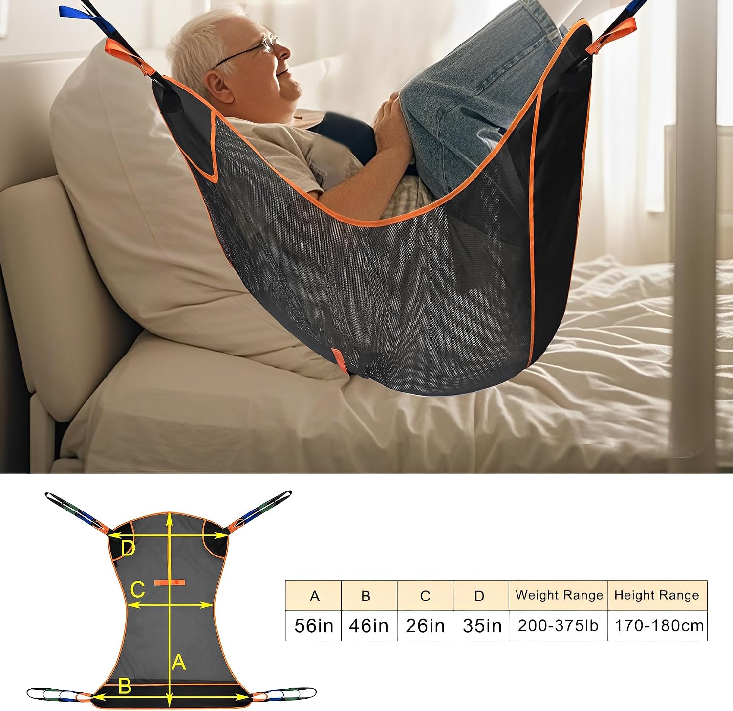 Universal Full Body Patient Lift Sling, Transfer Sling for Elderly & Disabled with Padded, Patient Aid Lift Medical