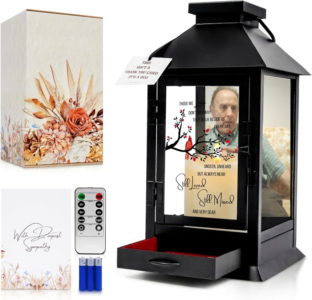 Memorial Lantern with Photo Frame & Keepsake Drawer | Ready-to-Gift Box