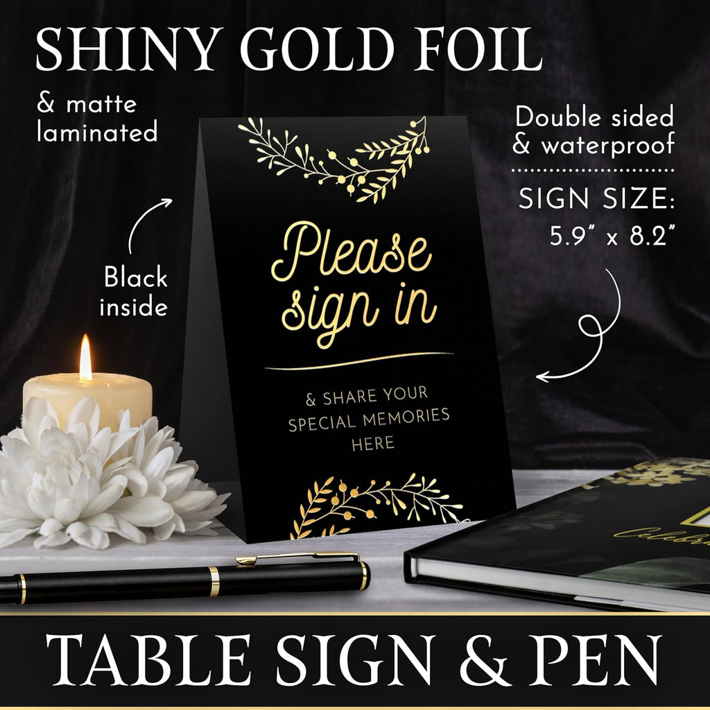 Elegant Black Funeral Guest Book, 10 x 8 Inches 120 Pages Guest Book for Funeral, 360 Entries Guest Book for Funeral