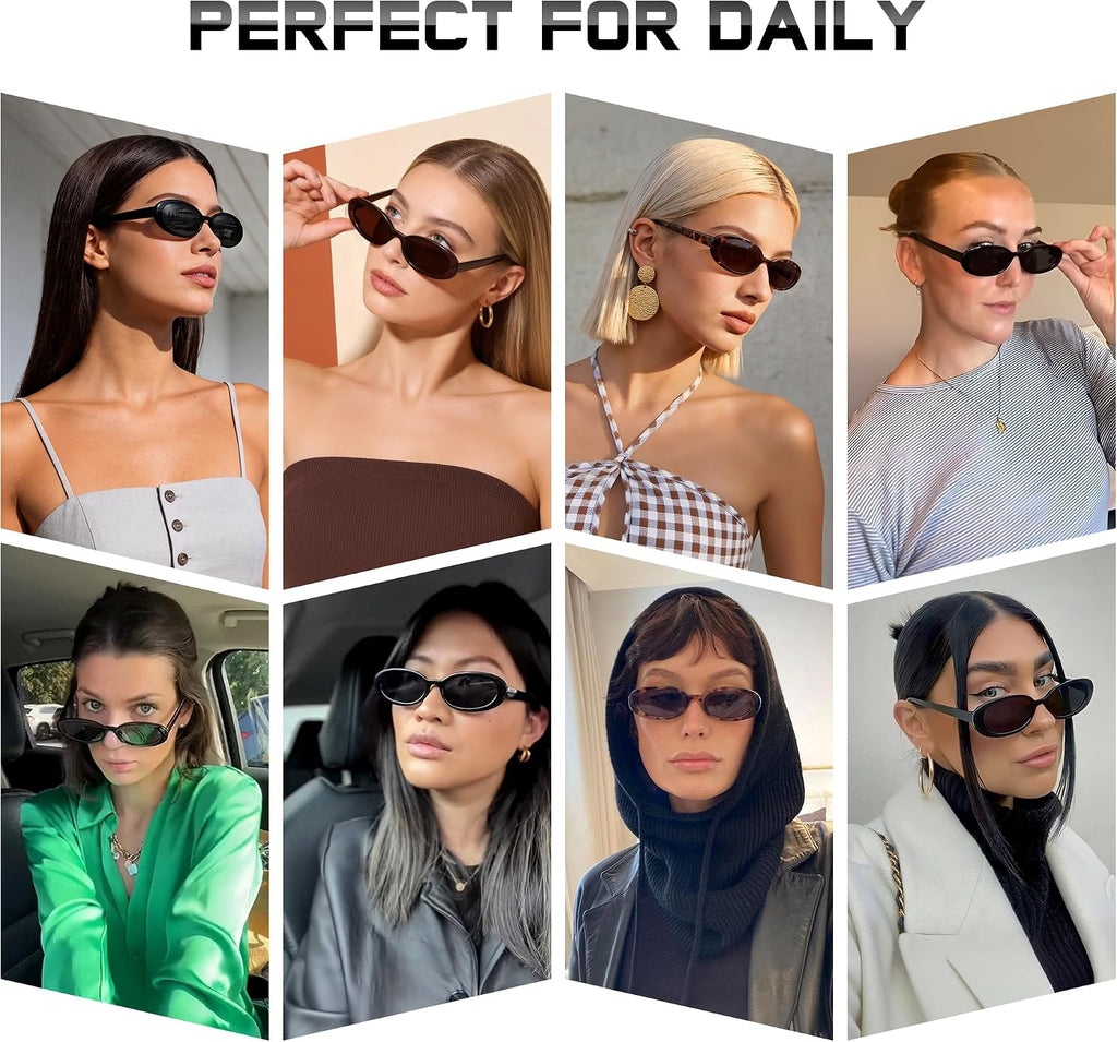 Sunglasses Womens Retro Oval Sunglasses for Women Men Fashion Small Oval Sun Glasses 90s Vintage Driving Shades