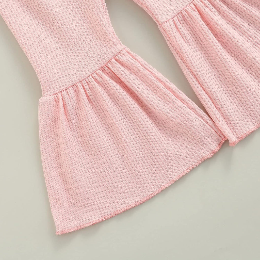 Toddler Bell Bottoms Baby Girls Leggings Ribbed Knit Flare Pants Solid Color Wide Leg Pants Ruffle Trousers