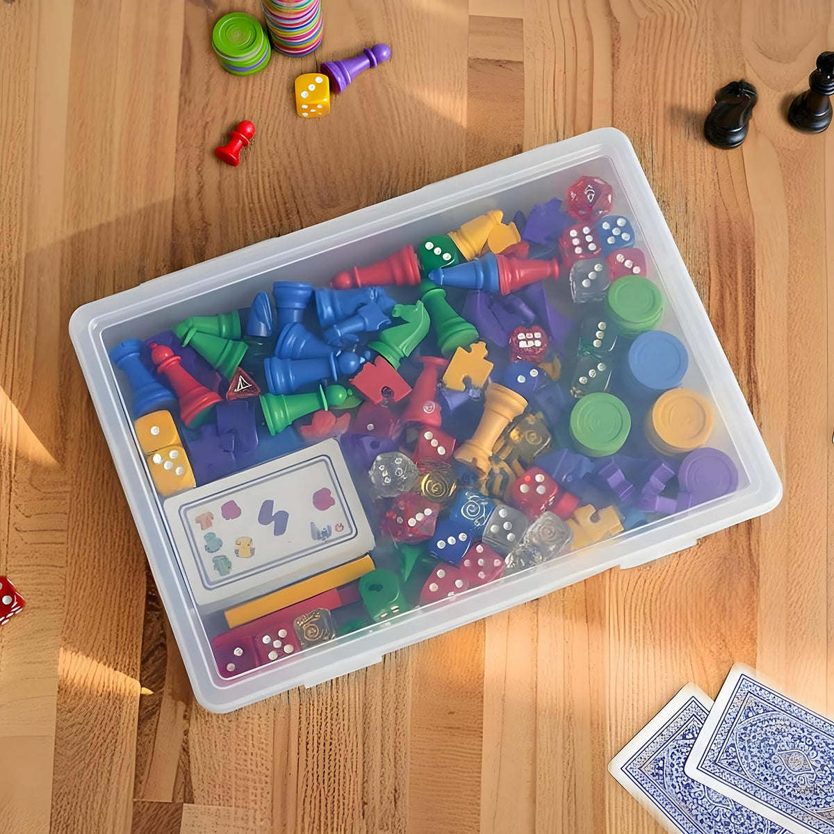 Board Game Storage, 3 Pack Stackable Board Game Storage Containers with Snap Tight Latch Lid, Portable Plastic Case