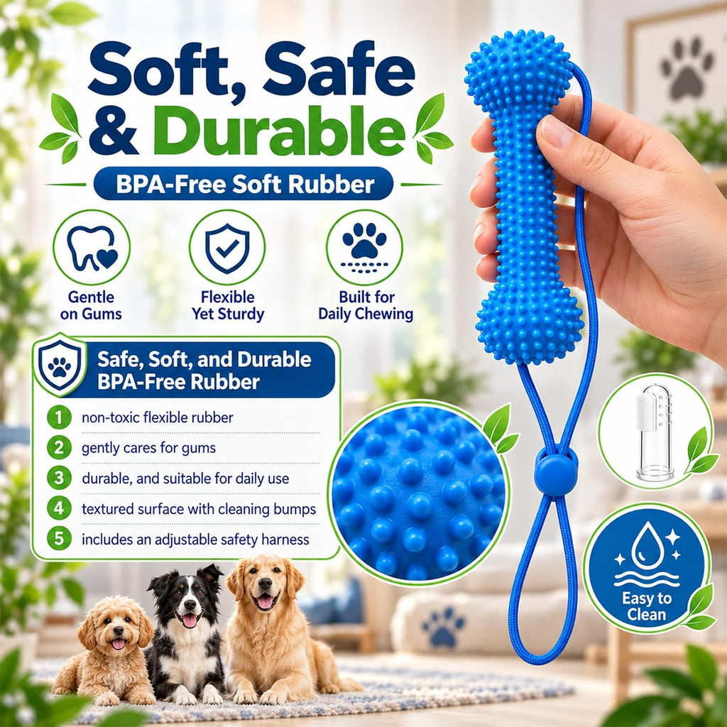 Dual-Action Canine Dental Prop,Dog Teeth Cleaning Chew Toys,Equipped with Mini Finger Toothbrush(2Pcs),Small Dog Oral