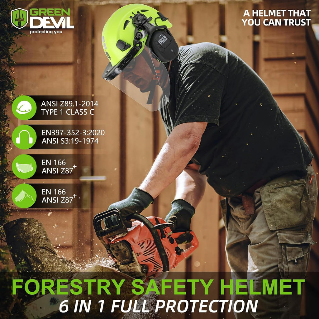 Forestry Chainsaw Safety Helmet with Bluetooth Ear Muffs Arborist Helmet Hard Hat with Built-in Visor Face Shield 5