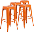 30 in Metal Indoor/Outdoor Barstool, Orange, 4-Pack