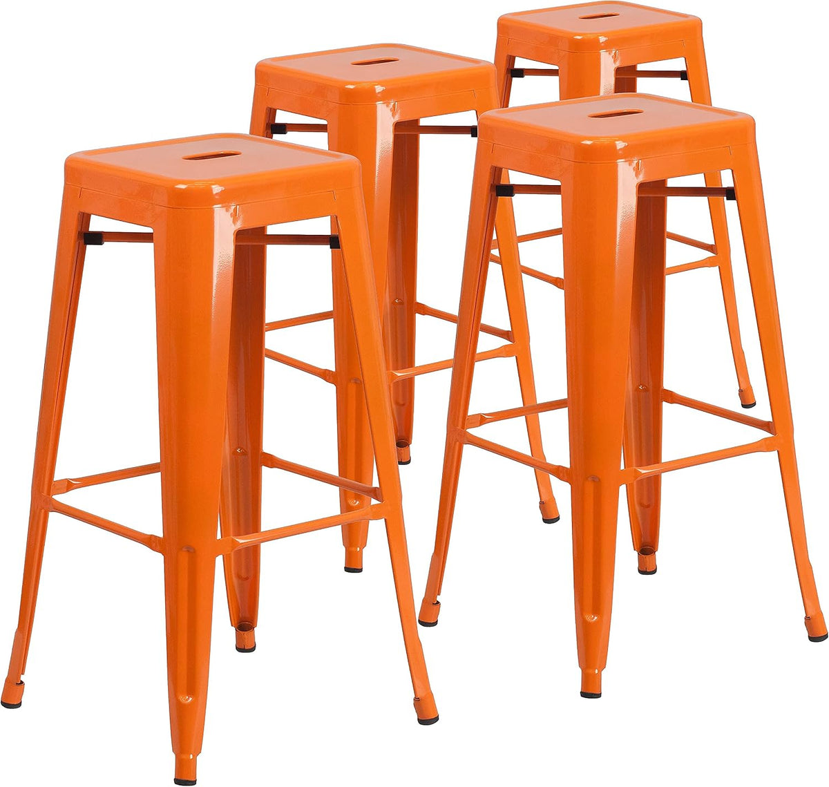 30 in Metal Indoor/Outdoor Barstool, Orange, 4-Pack