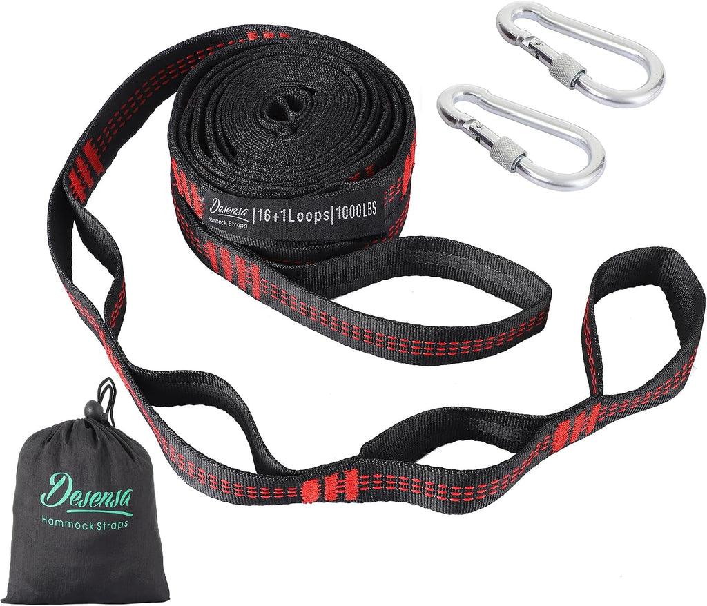 Hammock Tree Straps, Portable 10 FT Long 16+1Loops Adjustable Suspension Straps, 100% No Stretch&Lightweight, 1400