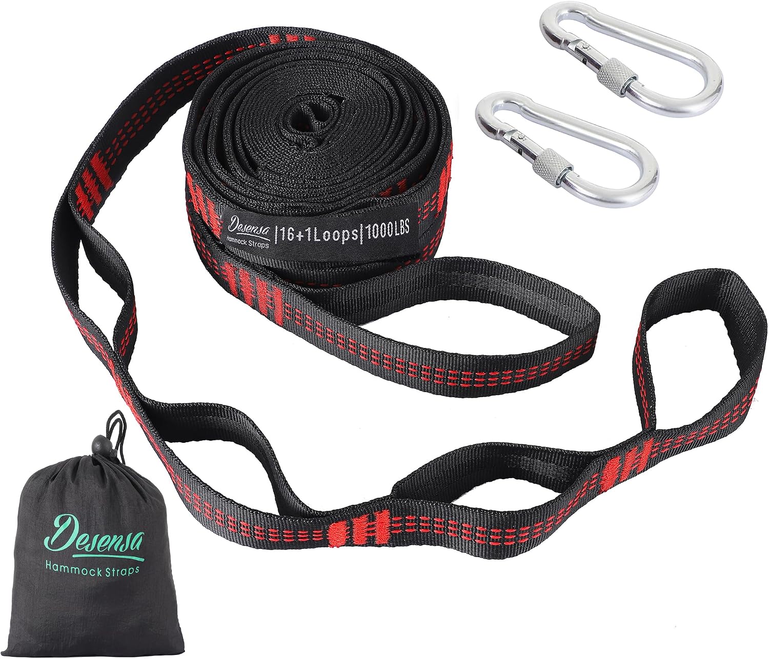 Hammock Tree Straps, Portable 10 FT Long 16+1Loops Adjustable Suspension Straps, 100% No Stretch&Lightweight, 1400