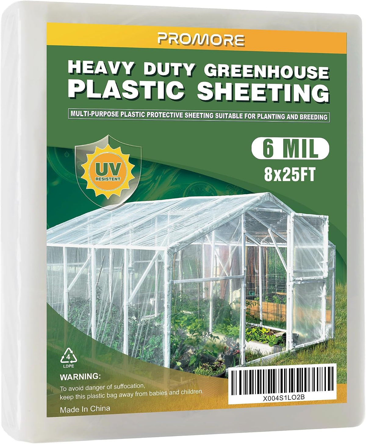 6 Mil Plastic Sheeting, 8x25 FT, Heavy Duty Greenhouse Plastic