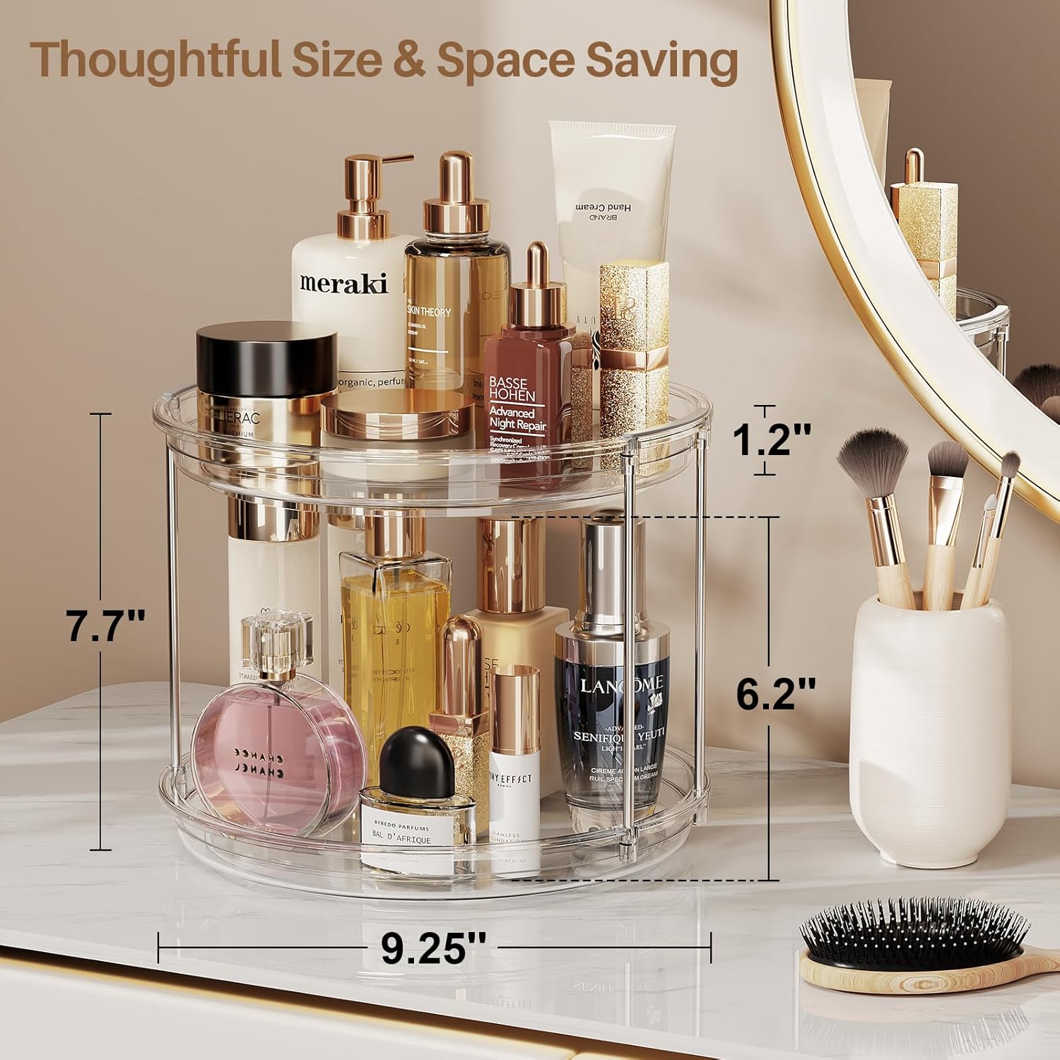 2 Tier Lazy Susan Turntable Organizer 9.25'' Rotating Spice Rack Organization for Cabinet, Kitchen, Pantry